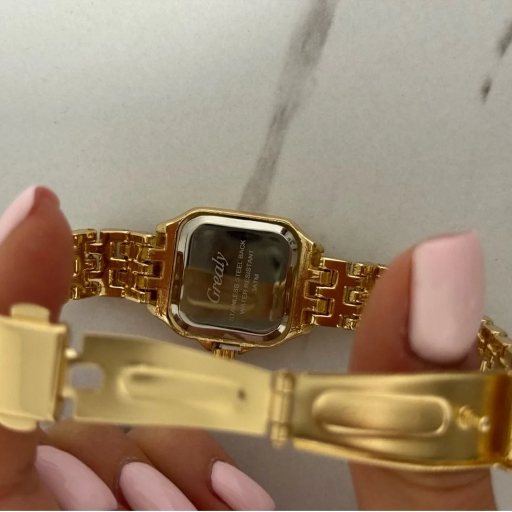 Panthere Classic Rectangle Stainless Steel Gold Watch